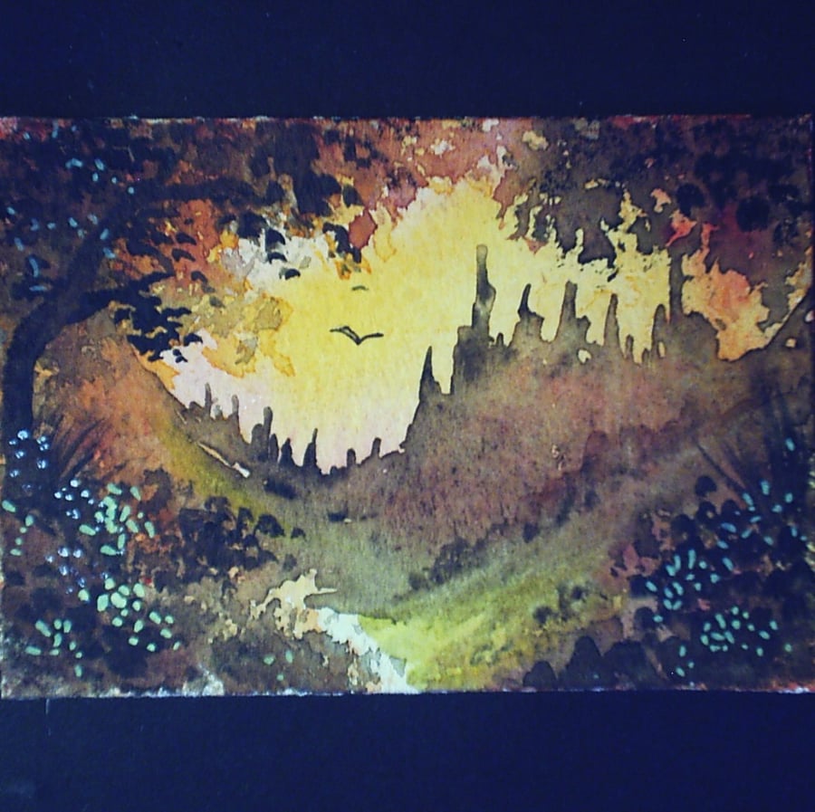 Art painting aceo SFA original paintings landscape sunset city 98