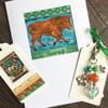 Gift for Taurus. Handmade card, handbag charm and gift tag.