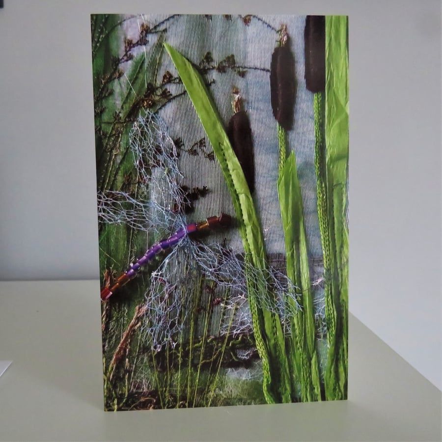 Printed from original textile picture Dragonfly greetings card 