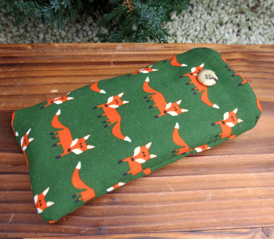 Foxes.  A glasses sleeve with a whimsical fox design.