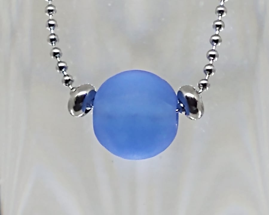 Single Orb Necklace - Blue Frosted sea glass bead necklace lampwork