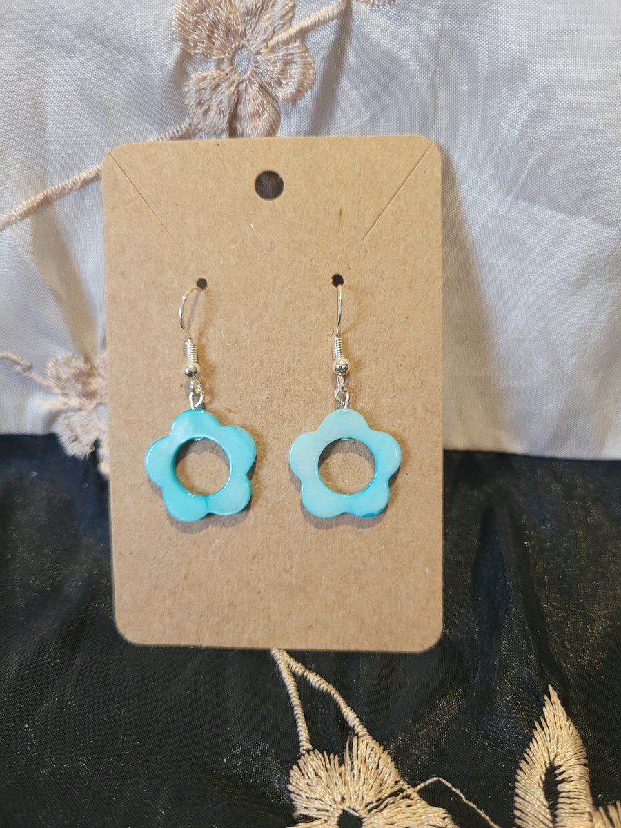 S925 Sterling Silver Earrings - Light Blue Flowers