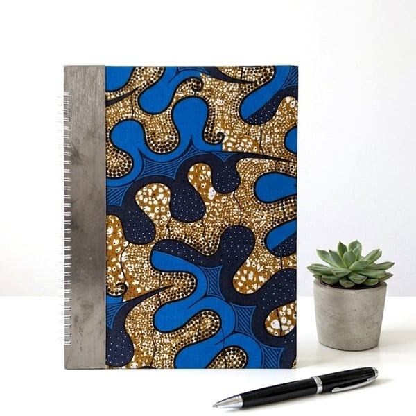 Blue & Gold Abstract Pattern A4 Notebook Journal