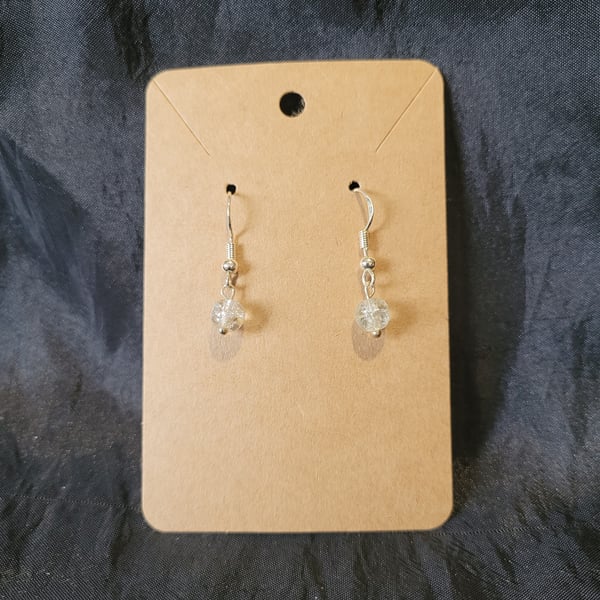 S925 Sterling Silver Earrings - Clear Crackle Bead