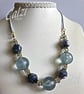 Blue Glass And Crystal Bead Necklace And Earrings