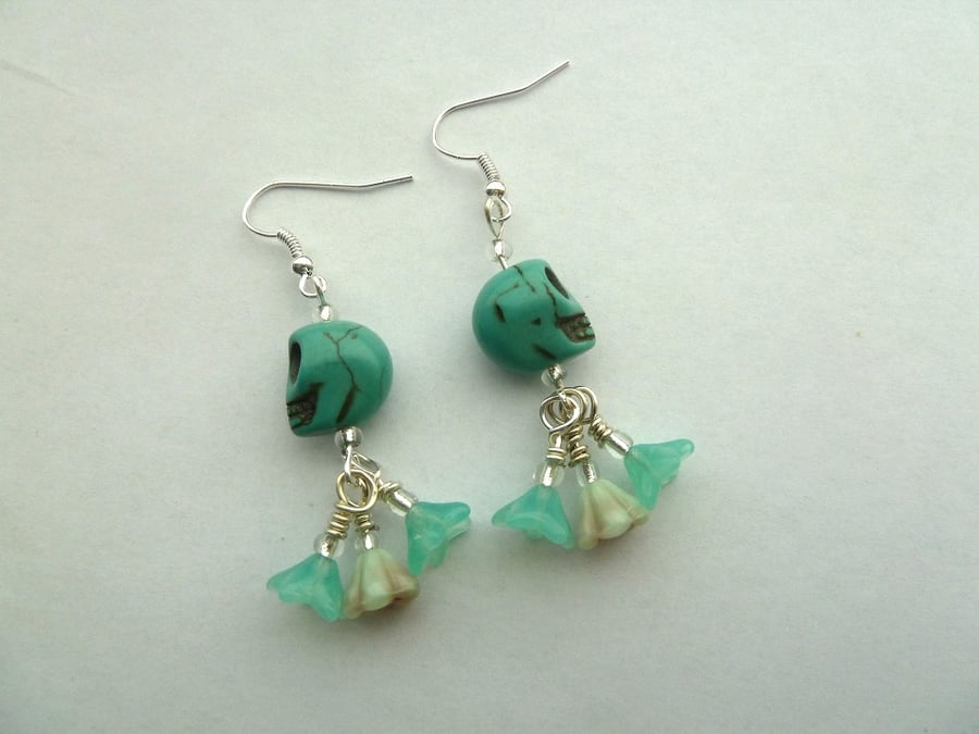 SALE turquoise skull earrings