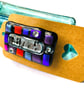 Blue mosaic fused glass brooch