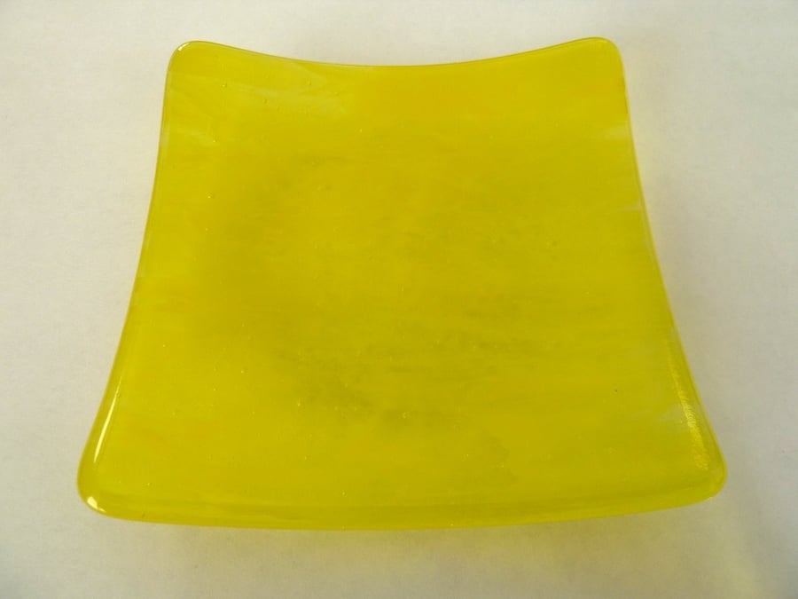 SALE yellow fused glass dish