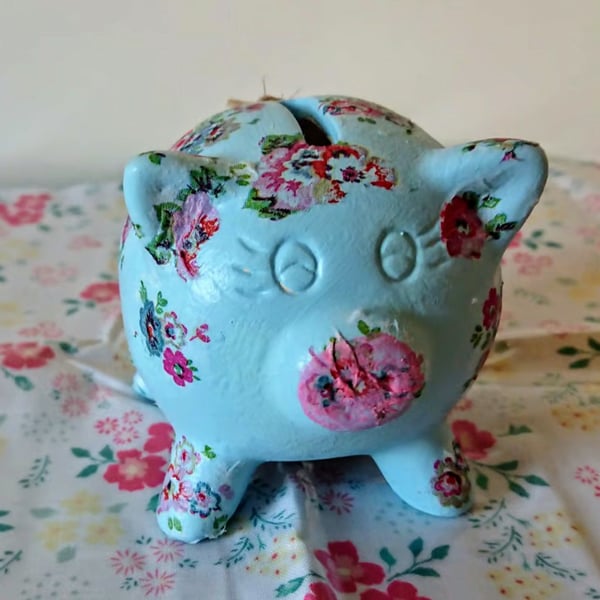 Floral ceramic pig ornament, Coin bank