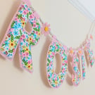 Personalised Daisy Name Garland - Pink Floral Nursery Decor - Flower Girl Gift