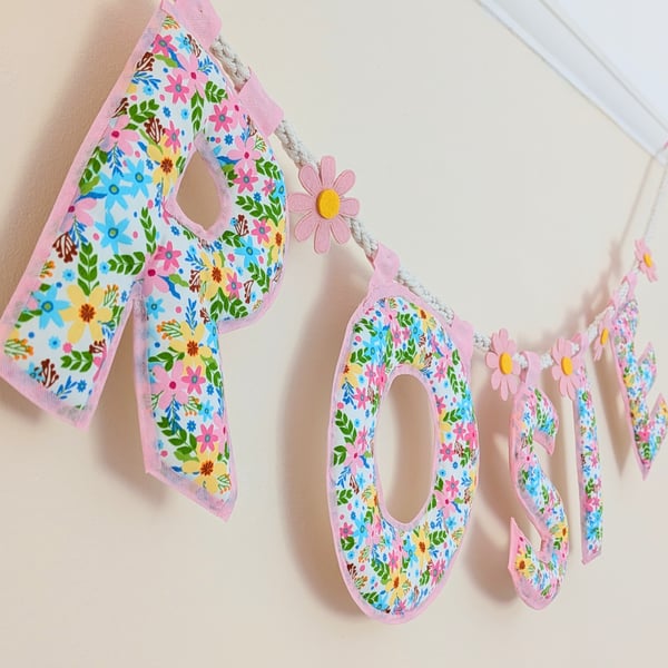 Personalised Daisy Name Garland - Pink Floral Nursery Decor - Flower Girl Gift