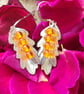 Leaf earrings in etched pewter with amber stones and sterling silver ear hooks - Image 4