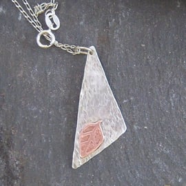 Triangle and leaf in sterling silver and copper