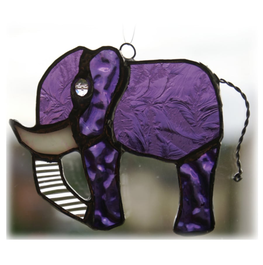 SOLD Elephant Purple Suncatcher Stained Glass Little Handmade
