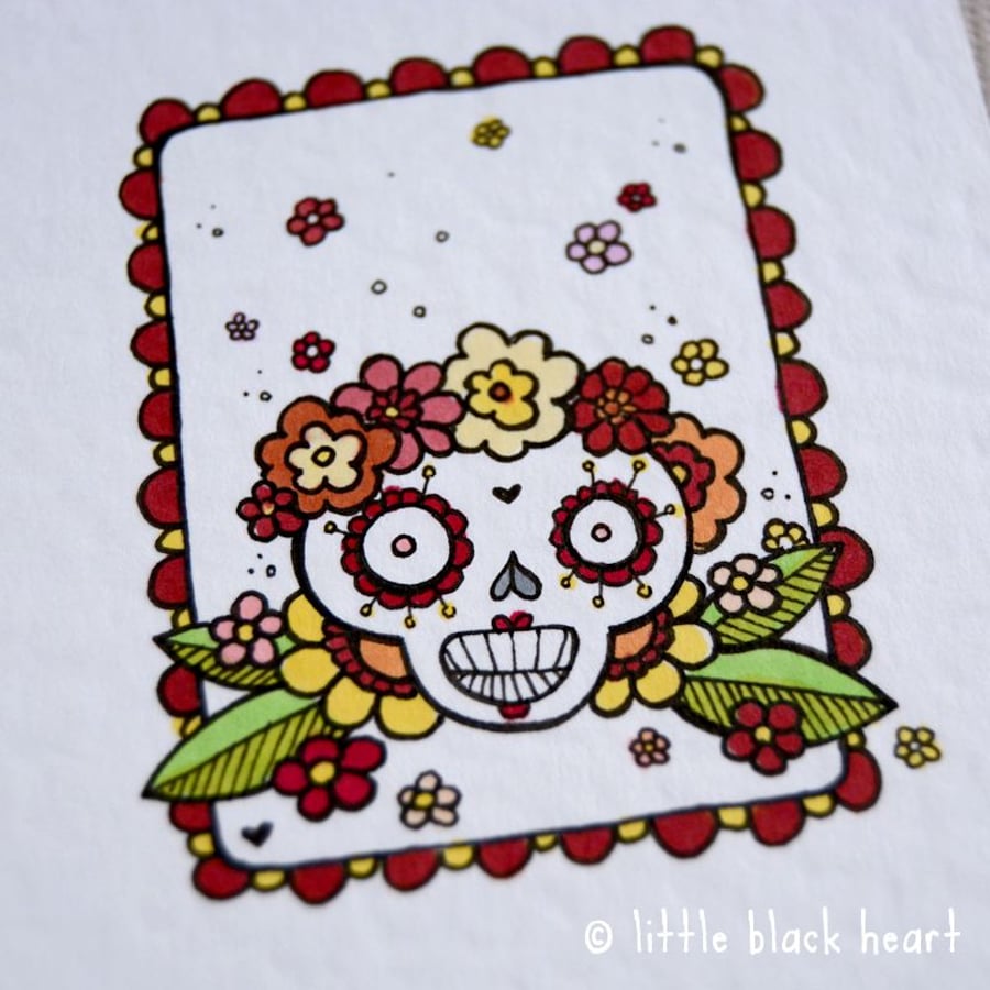 little lady skull - original aceo 