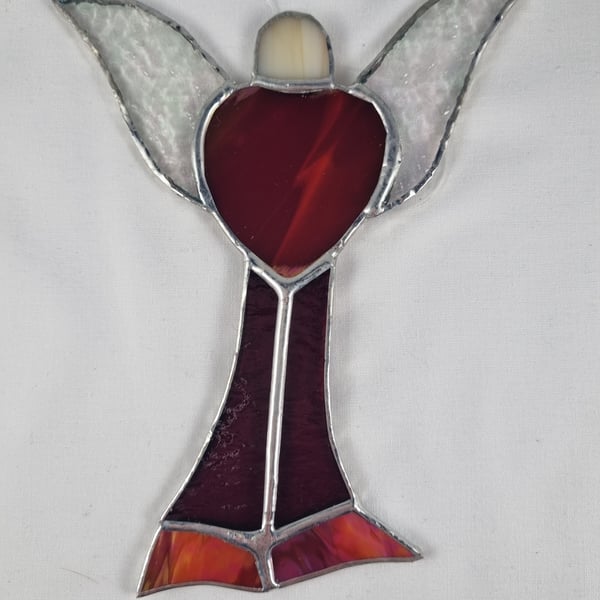 561 Stained Glass Large red heart Angel - handmade hanging decoration.