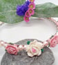 Pink and White Rose Head Band with Pink Pearl Beads, Floral Headband - Image 5