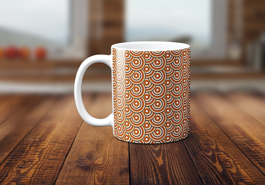 Brown Retro 70's Design Mug, Tea Coffee Cup