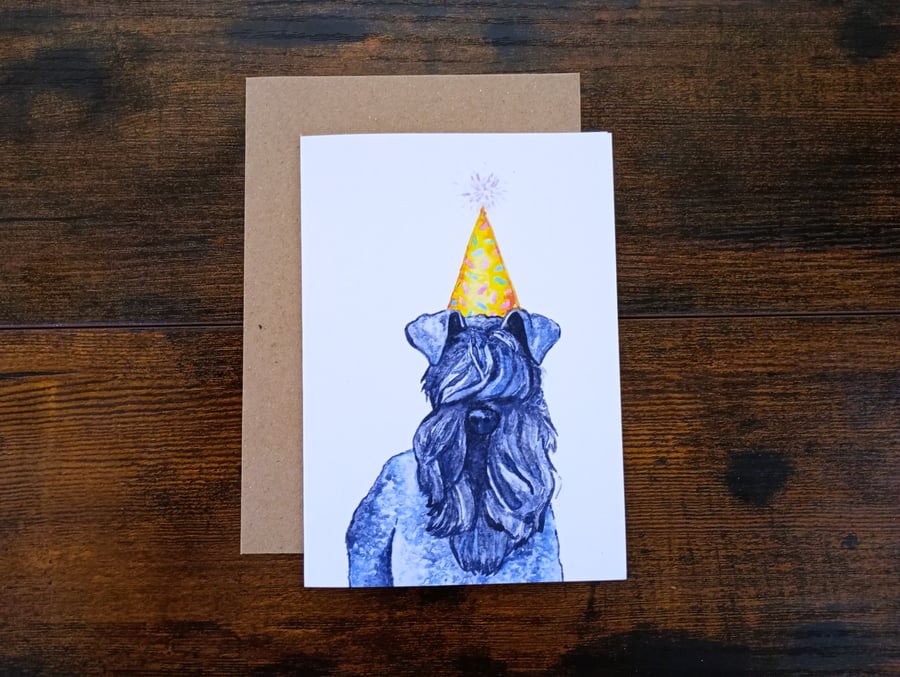 Kerry Blue Terrier Dog in Party Hat - Birthday Greeting Card - Eco-friendly 