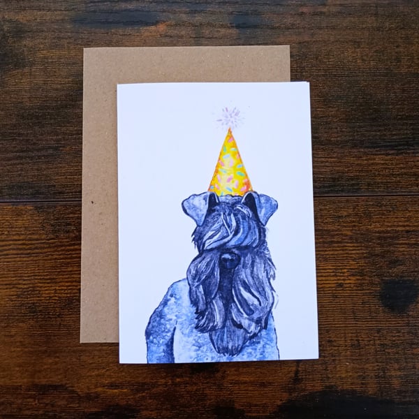 Kerry Blue Terrier Dog in Party Hat - Birthday Greeting Card - Eco-friendly 