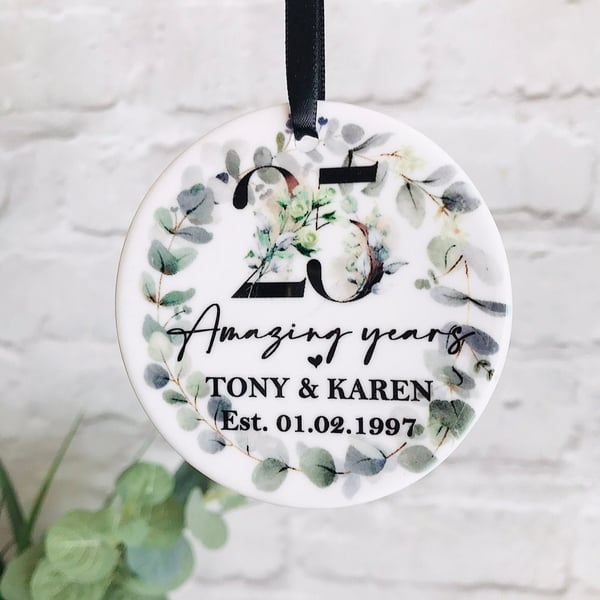 Personalised anniversary keepsake, wedding anniversary ornament, anniversary gif