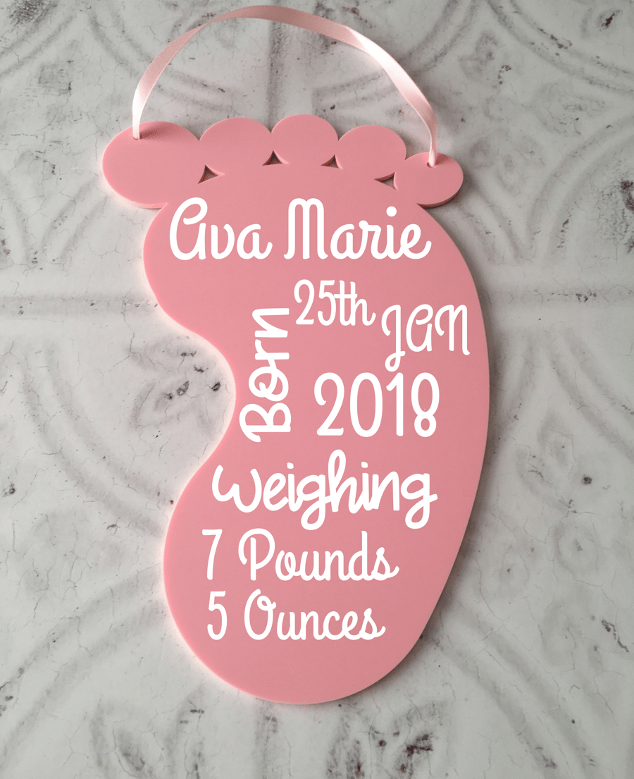 Personalised Baby Girl Pink new arrival plaque