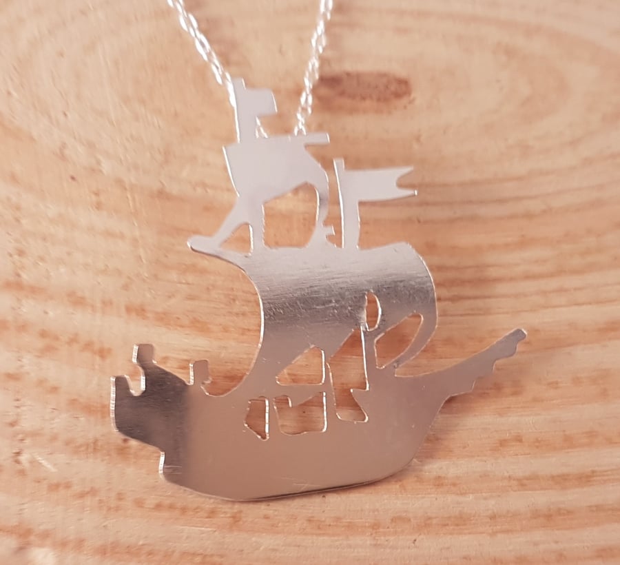 Sterling Silver Pirate Ship Necklace