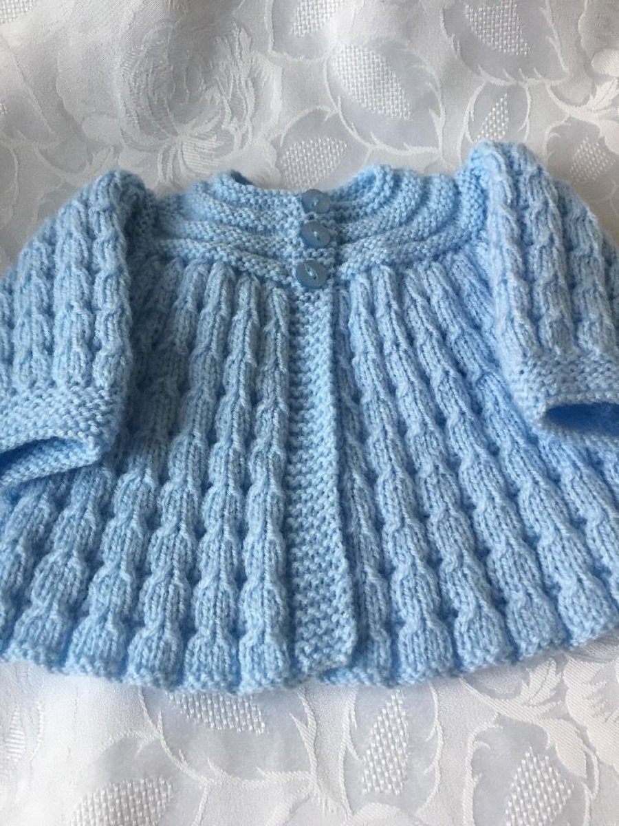 Hand Knitted Baby Boy's Matinee Cardigan will fit 0-3 mths