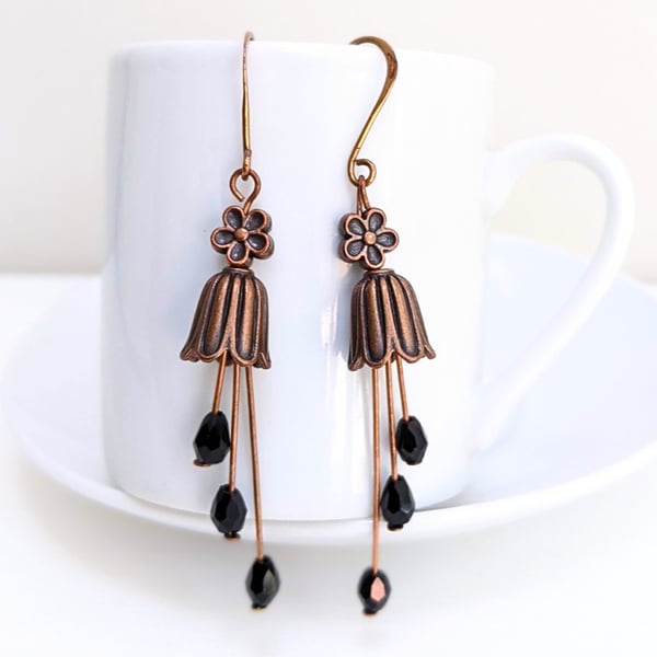 Copper Flower Earrings, Dangle Earrings