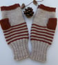 Earthy Striped Hand-Knitted Fingerless Mittens - Image 2