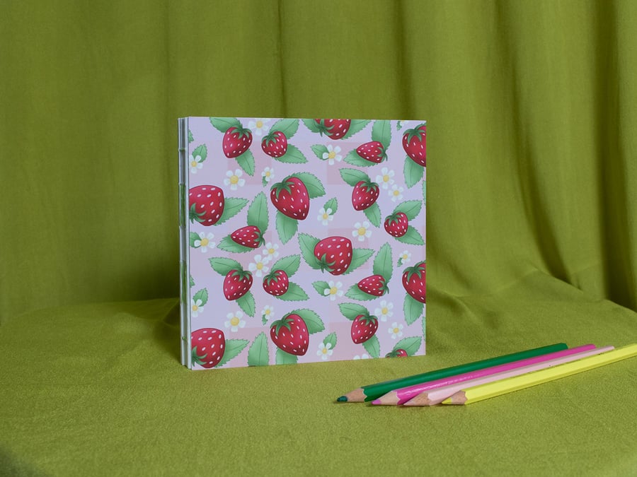 Square Hardcover Sketchbook with Strawberry Design