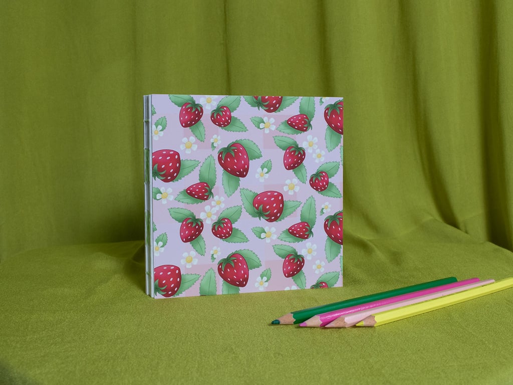 Square Hardcover Sketchbook with Strawberry Design