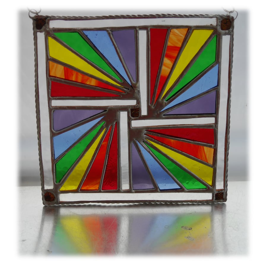 Geometric Rainbow Stained Glass Suncatcher Panel Triangles