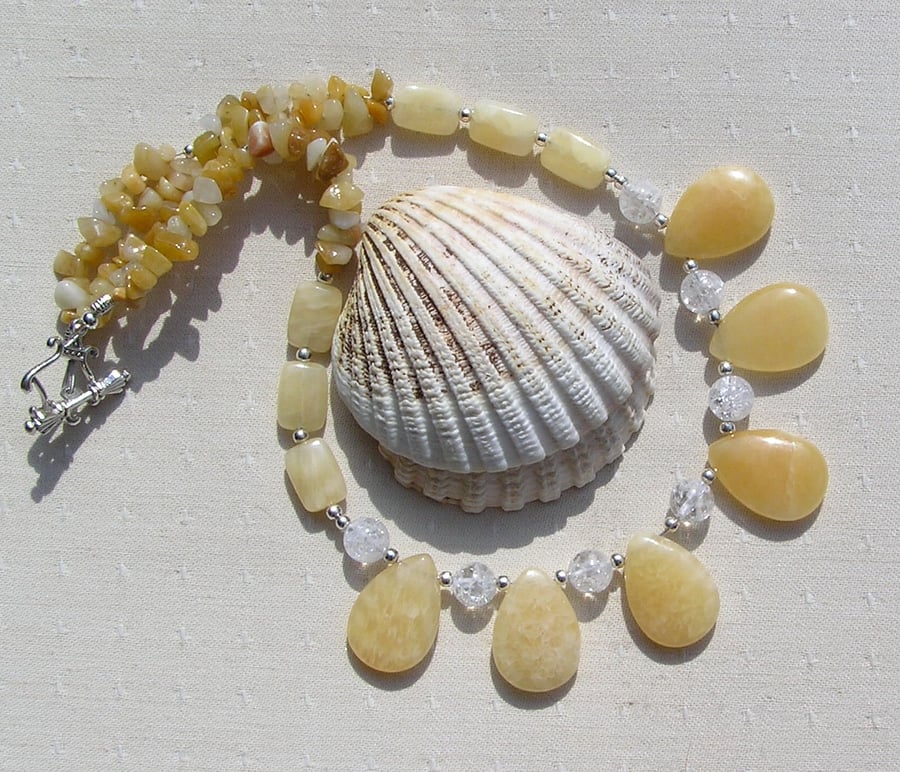Honey Quartz & Yellow Opal Gemstone Statement Necklace "Golden Sunrise"