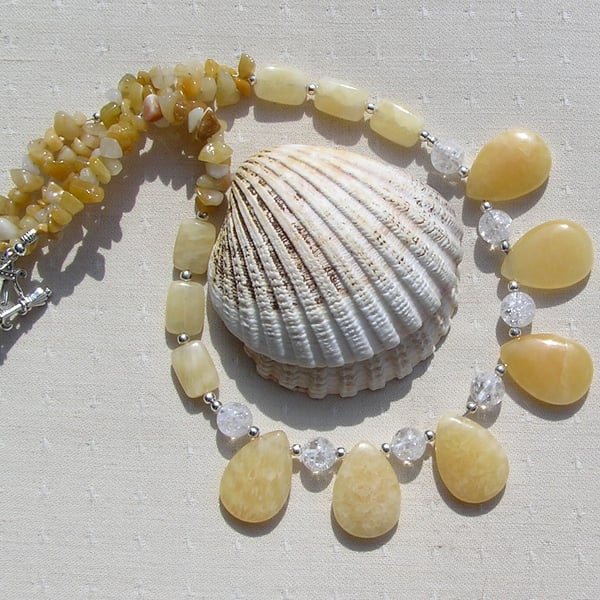 Honey Quartz & Yellow Opal Gemstone Statement Necklace "Golden Sunrise"