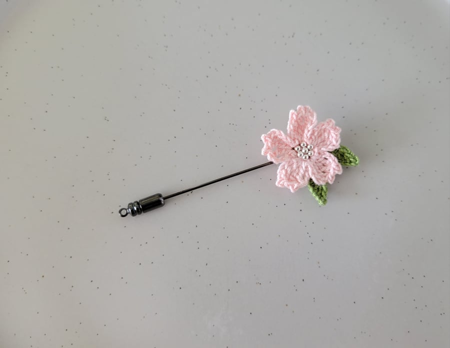 Crochet Cherry Blossom Brooch