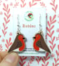 Robin Dangle Earrings, Wooden Dangly, Silver Plated or Sterling Silver Hooks - Image 3
