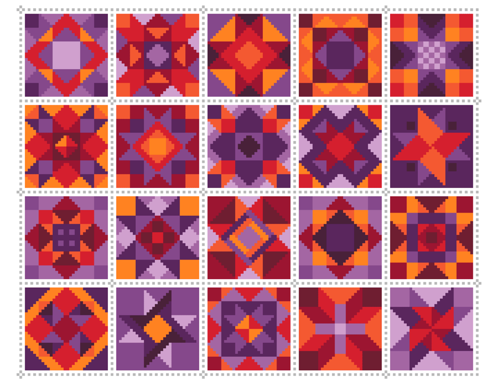 066C - Cross Stitch Chart Patchwork Quilt Block Pattern Squares, Red Purple