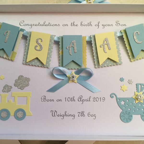 Personalised New Baby Boy Card Handmade Gift Boxed Keepsake 