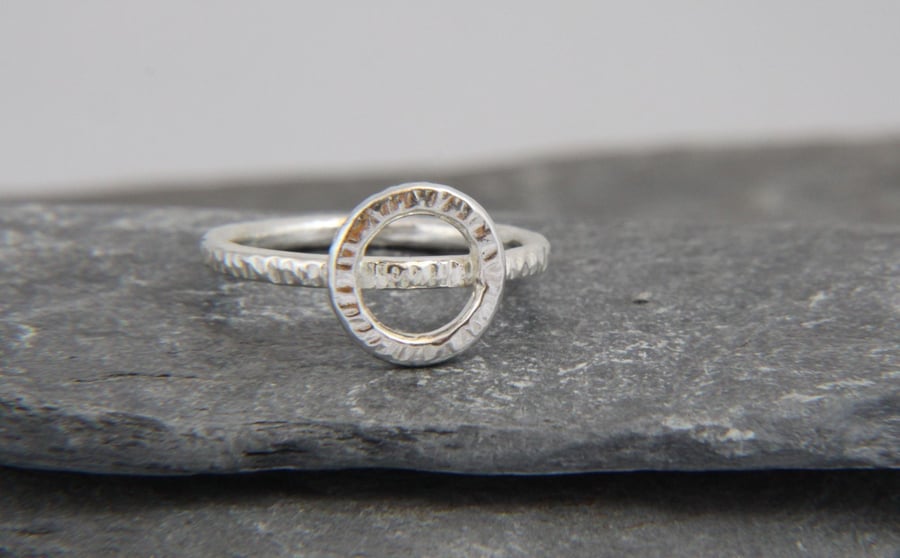 Hammered Open Circle Sterling Silver Stacking Ring
