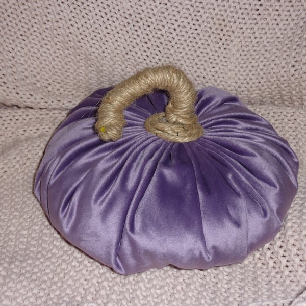 Plush Velvet Pumpkin Handmade OOAK Lavender Purple with Jute Stalk