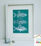 Fish  Original linocut print green ,  - Image 2