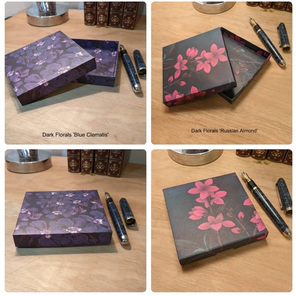 Two ultra-thin gift boxes- Dark Florals 'Blue Clematis' and 'Russian Almond'