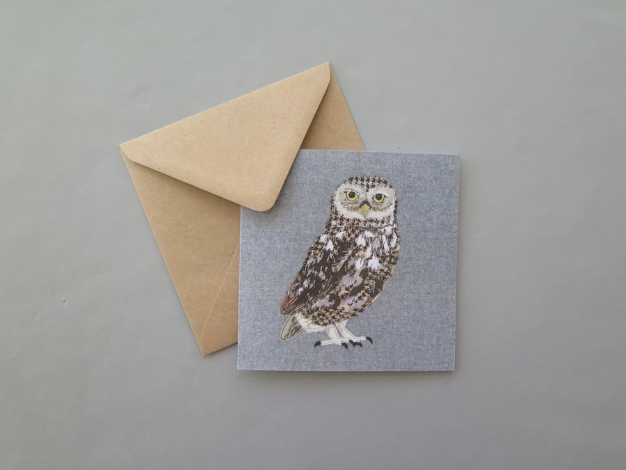 Little Owl card, printed on recycled card, blank