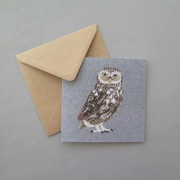 Little Owl card, printed on recycled card, blank