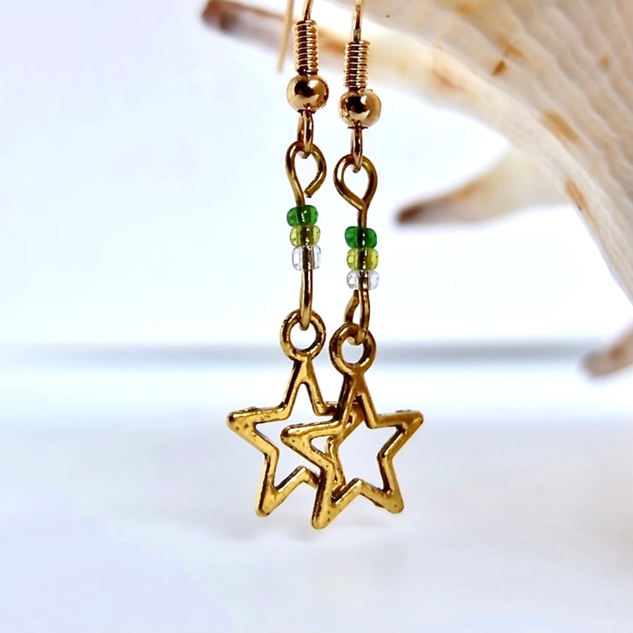 Gold Star Christmas Earrings - Handmade In Devon - Free UK Delivery