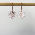 Enamel on Daisy Textured Copper Dangle Earrings