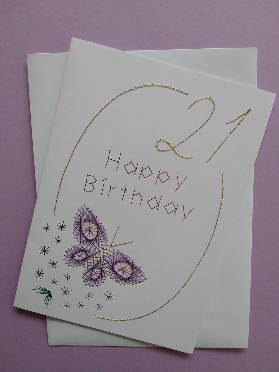 21st Birthday Hand Embroidered Card.