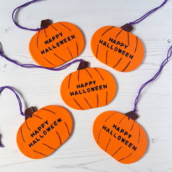 Happy Halloween pumpkin shaped hanging decoration, one supplied