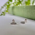 Mini leaf sterling silver stud earrings with leaf printed detail